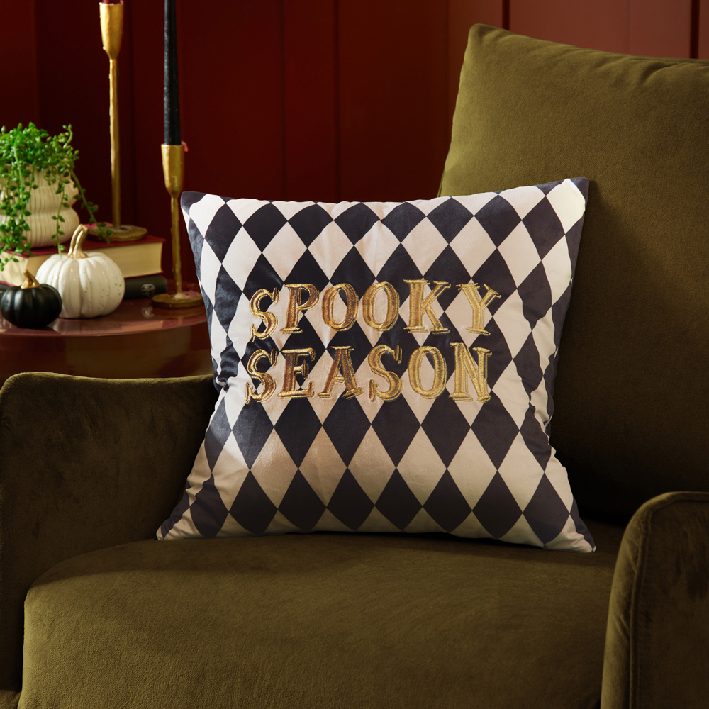 Furn Spooky Season Monochrome and Gold Velvet Halloween Cushion 45 x 45cm Image 2