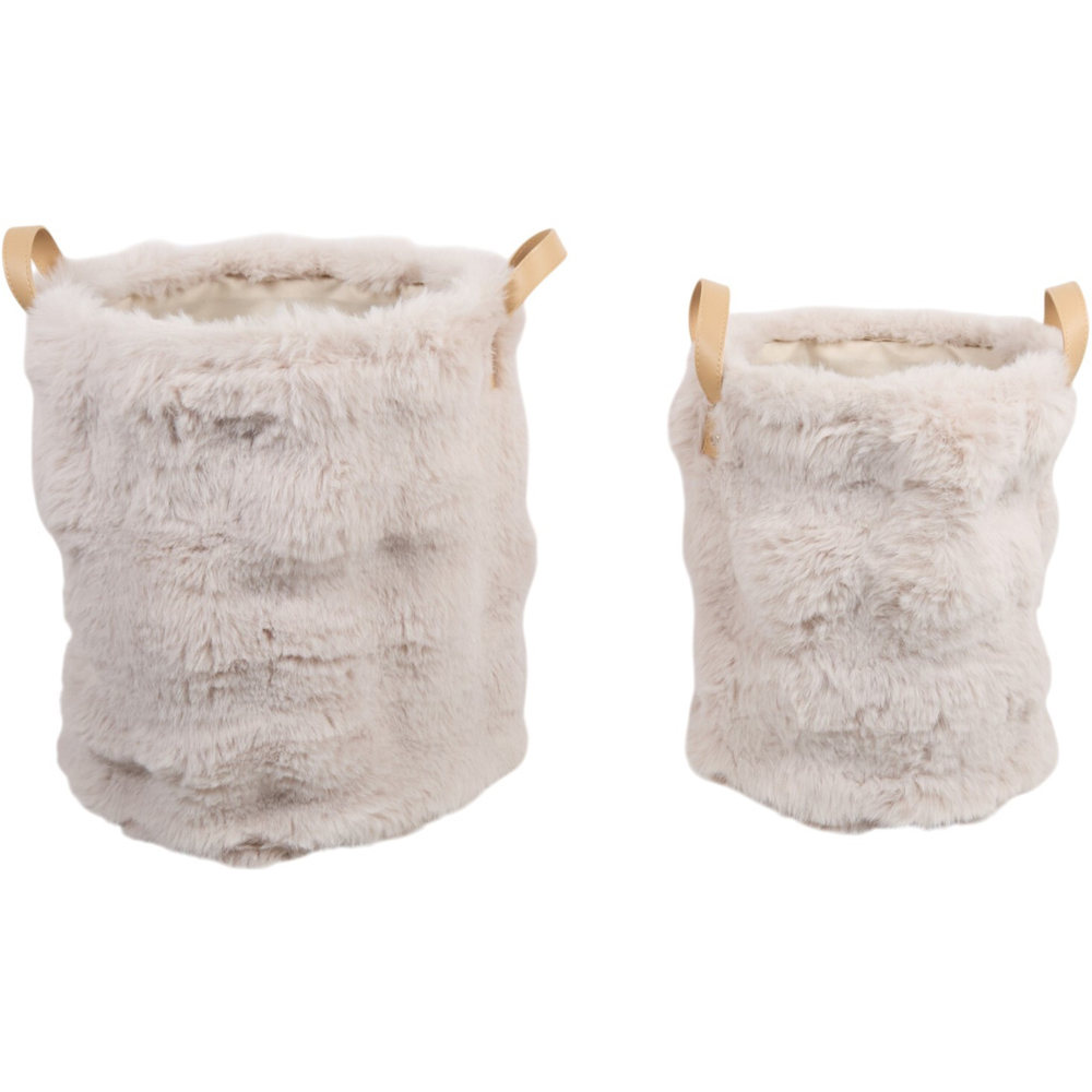Pack of 2 Faux Fur Baskets White Image 4