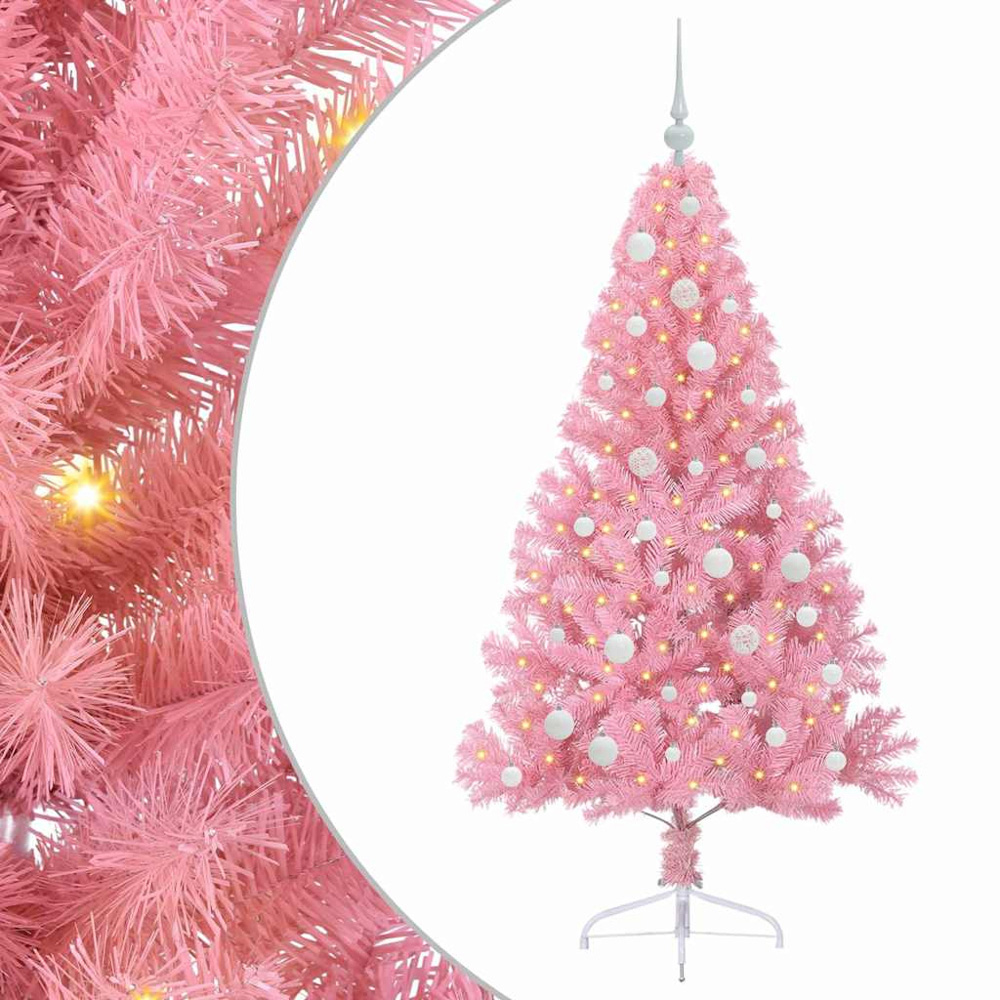 vidaXL Pre-Lit White Baubles Pink Artificial Christmas Tree 5ft Image 2