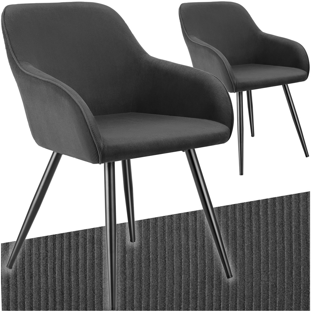 tectake Marilyn Set of 2 Anthracite Black Corduroy Padded Dining Chair Image 2