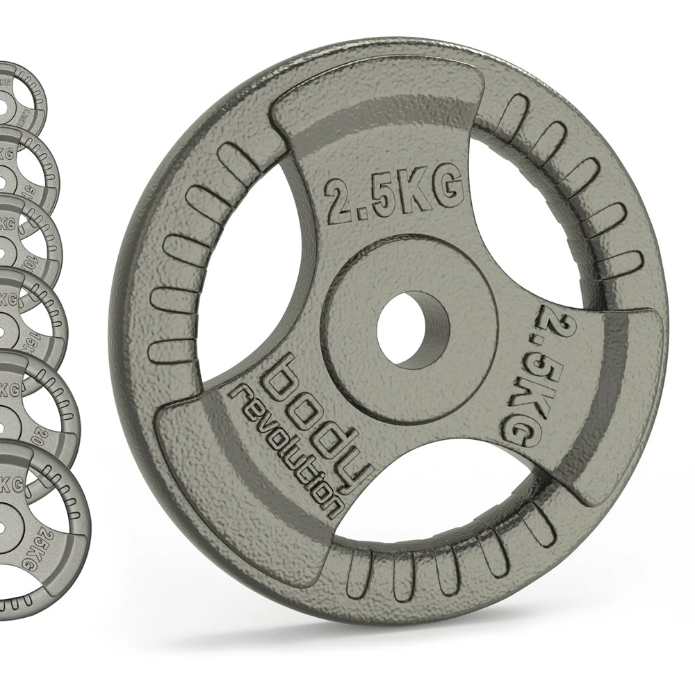 Body Revolution 1 inch Standard Tri Grip Cast Iron Weight Plates 10kg 2 Pack Image 2