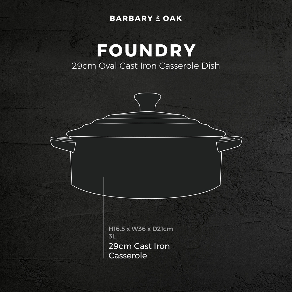 Barbary & Oak 29cm Verdigris Green Cast Iron Oval Casserole Dish with Domed Lid Image 9
