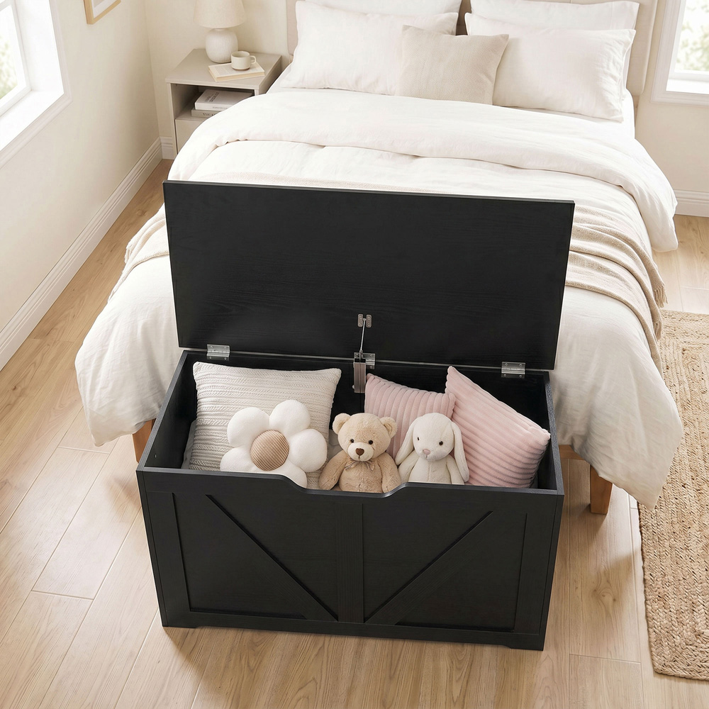HOMCOM 100L Black Storage Trunk with Safety Hinge Image 4
