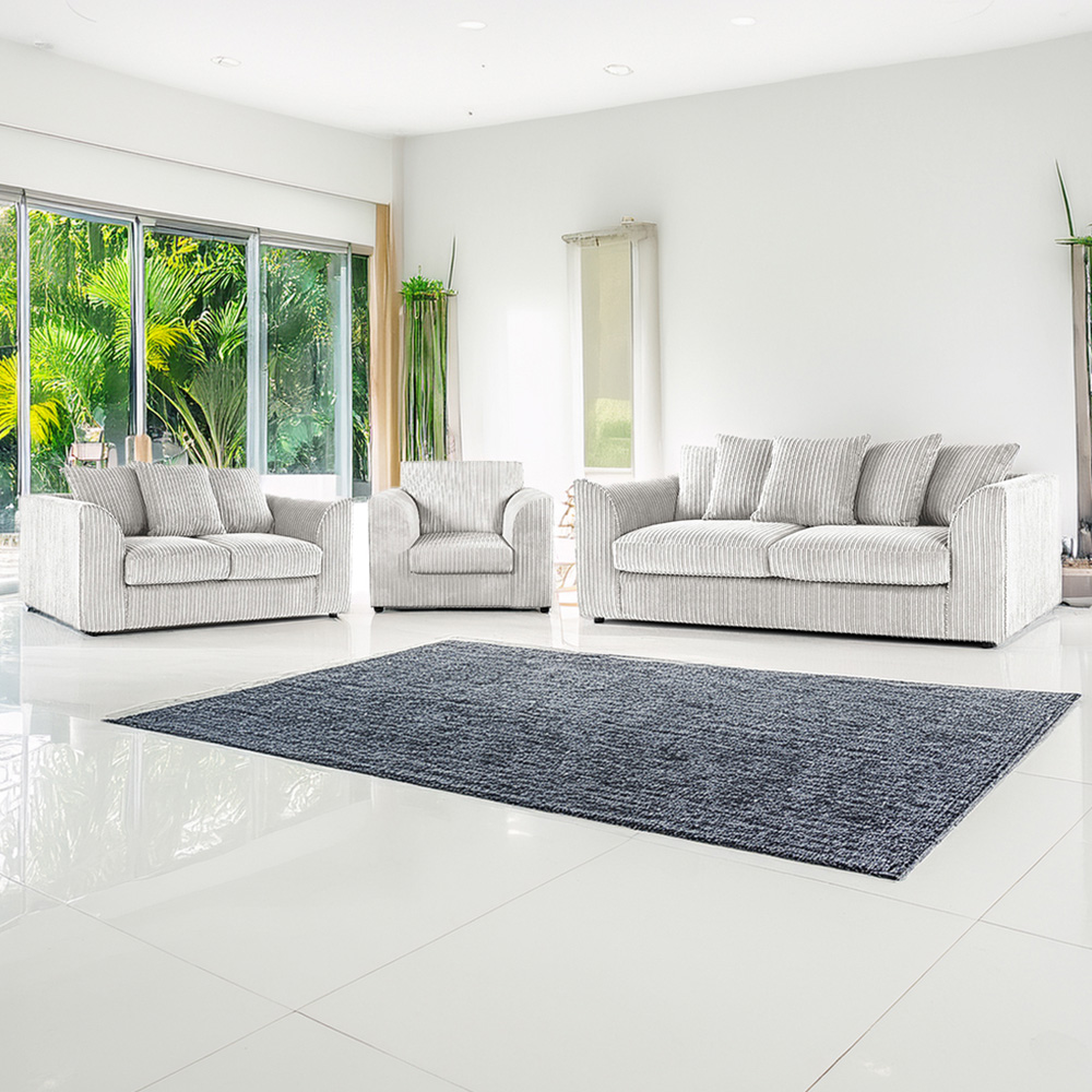Luxor 6 Seater Silver Jumbo Cord Scatter Back Sofa Suite Image 1