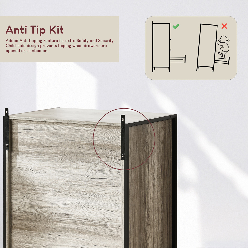 Vida Designs Brooklyn 3 Drawer Grey Rustic Metal Frame Chest of Drawers Image 7