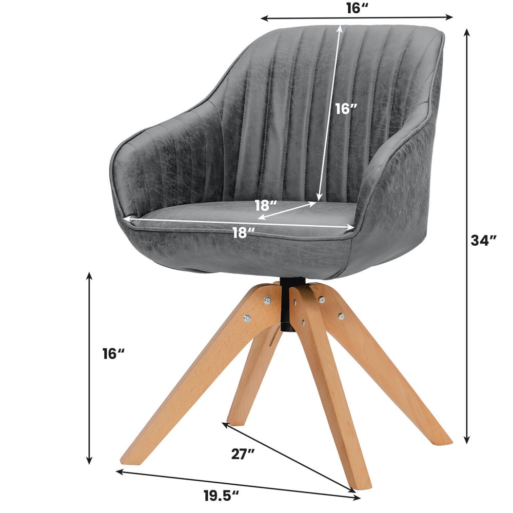 Costway Grey Swivel Accent Chair with Solid Wood Legs Set of 2 Image 9