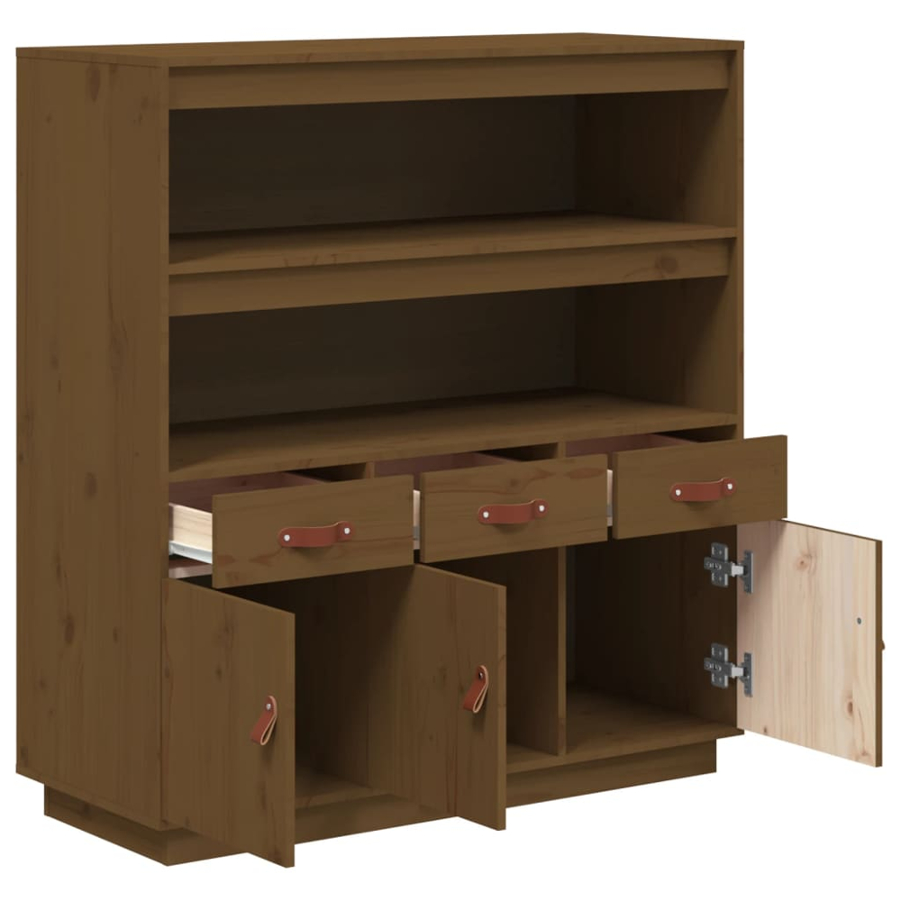 vidaXL 3 Door 3 Drawer 2 Shelf Honey Brown Solid Pine Wood Highboard Image 6