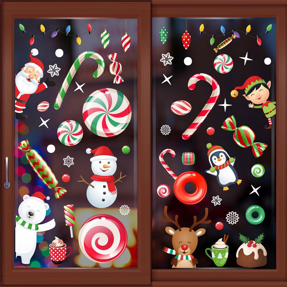 Walplus Candy Winterland with Friends Double-Sided Christmas Window Stickers 110 Piece Image 1