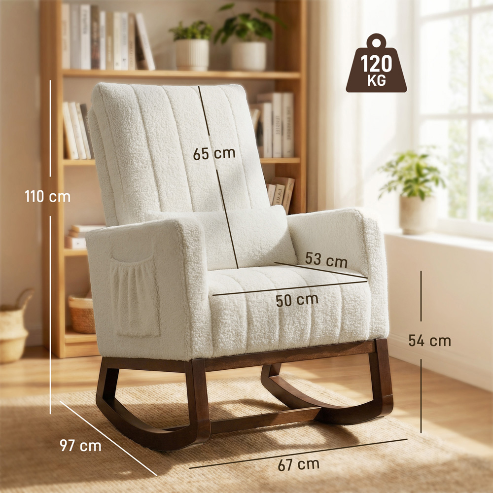 Portland Cream White Snow Flannel Rocking Chair with Lumbar Pillow Image 9
