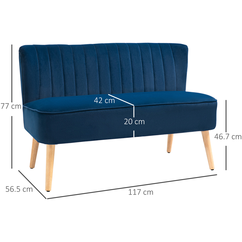 Portland 2 Seater Dark Blue Velvet Feel Foam Padded High Back Sofa | Wilko