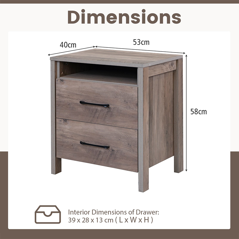 Costway 2 Drawer Grey Farmhouse Bed Side Table Image 9