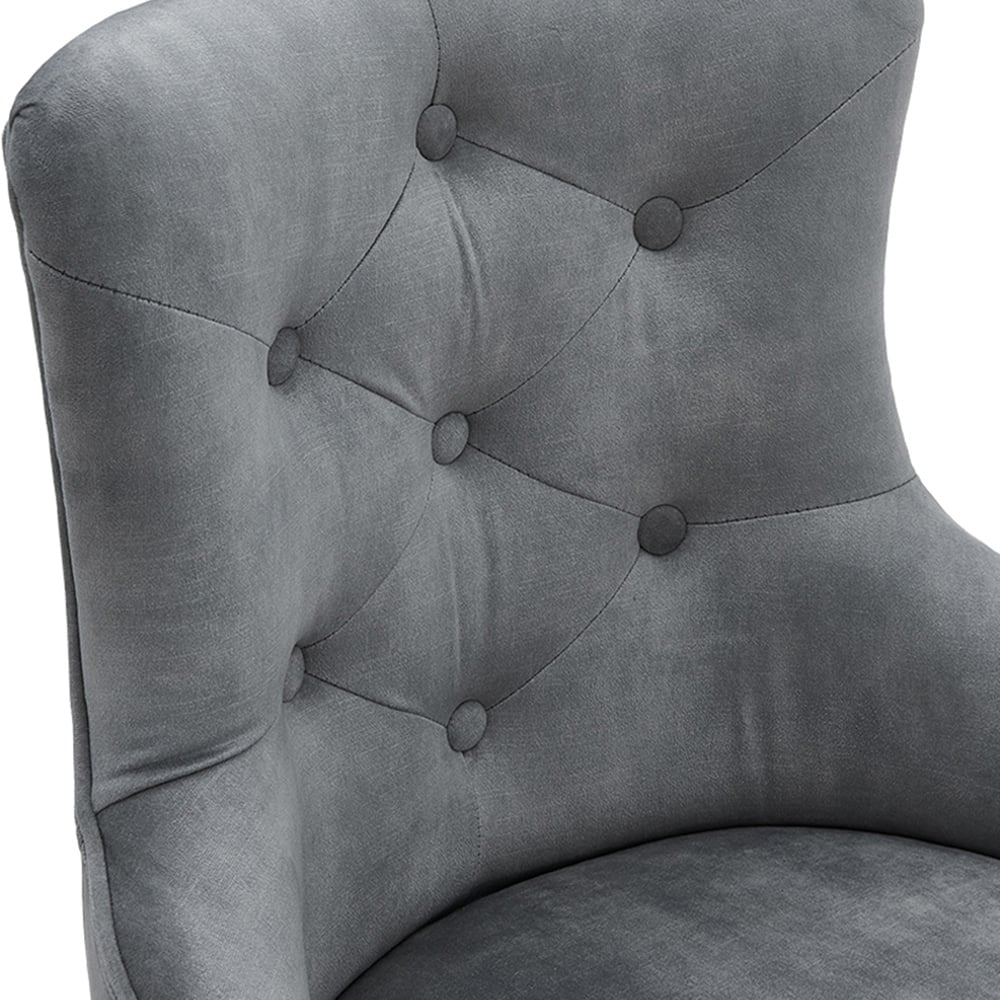 Living and Home Grey Velvet Tufted Dining Chair Image 3