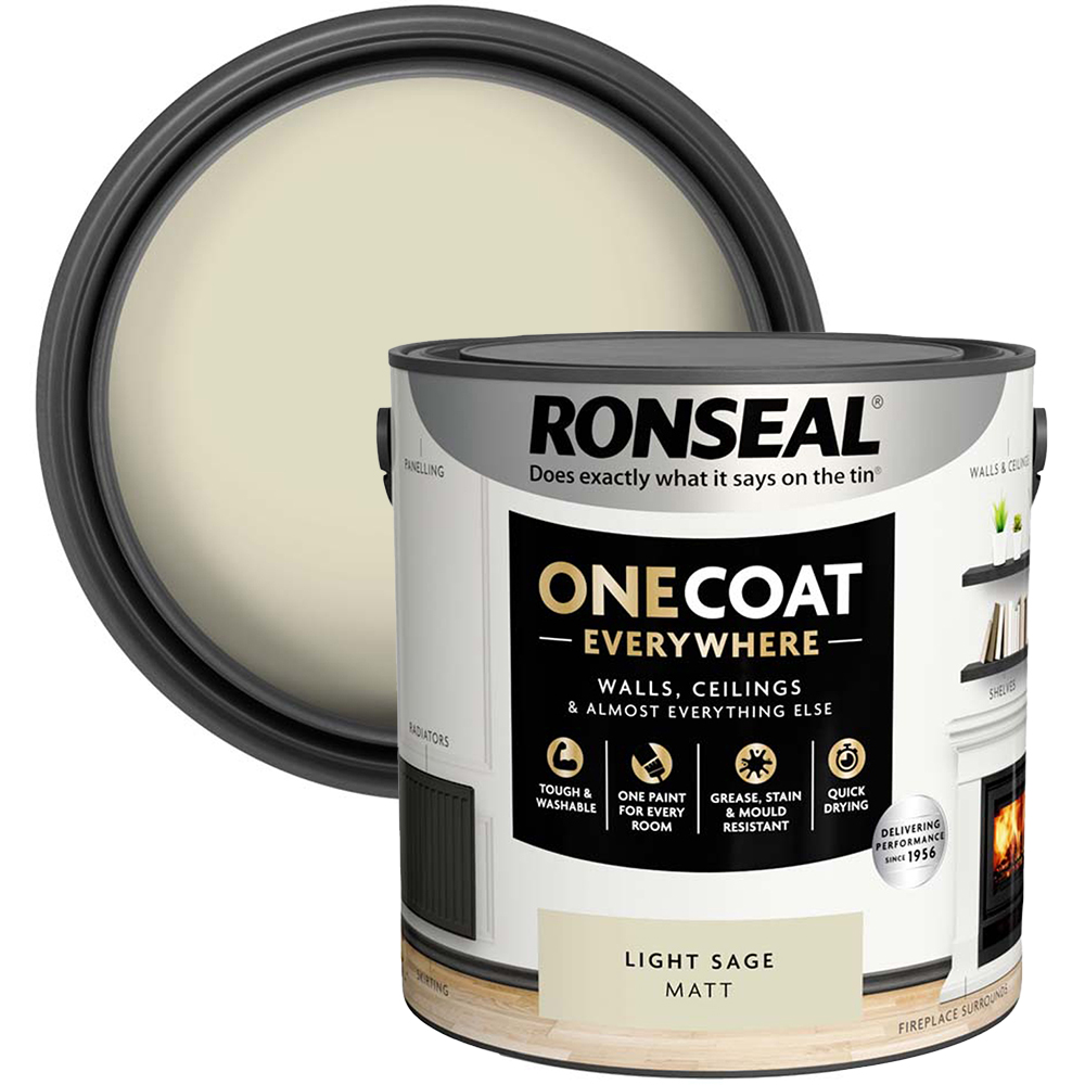 Ronseal One Coat Everywhere Light Sage Matt Interior Paint 2.5L Image 1