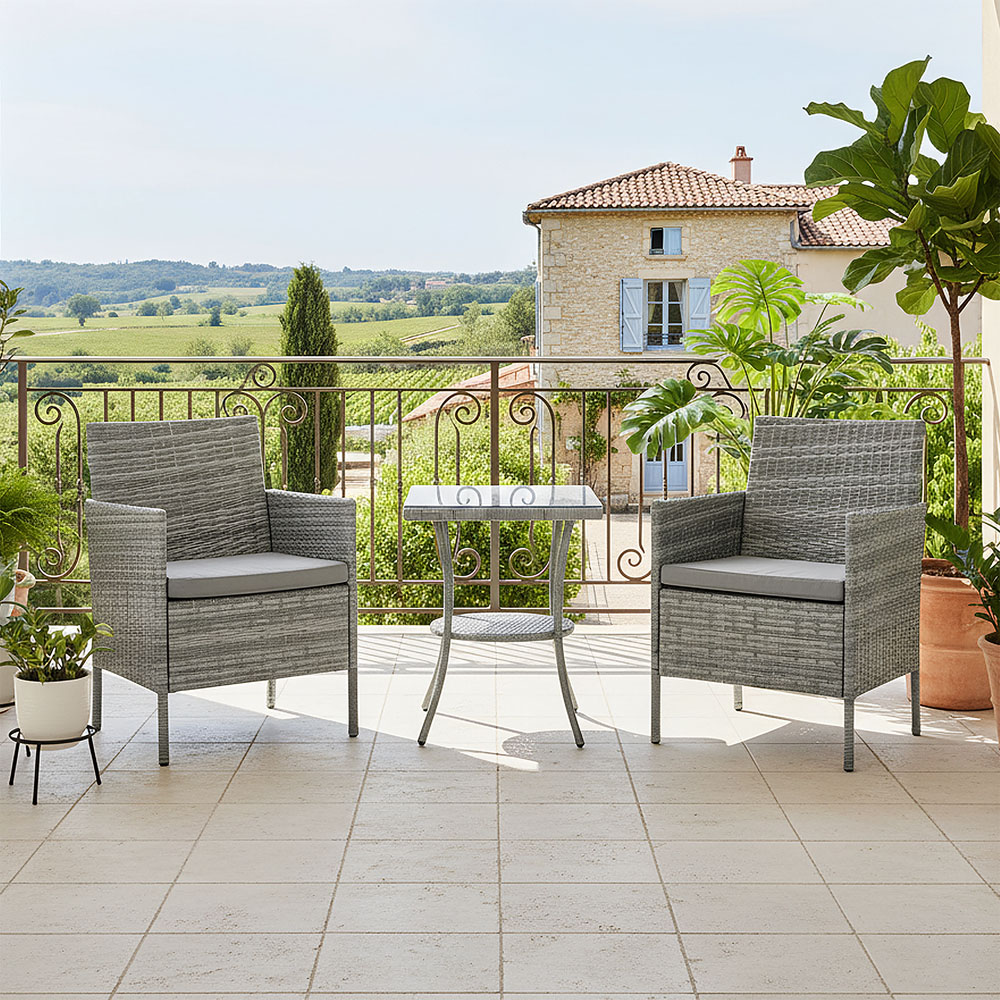 Living and Home 2 Seater PE Rattan Grey Garden Bistro Set Image 7