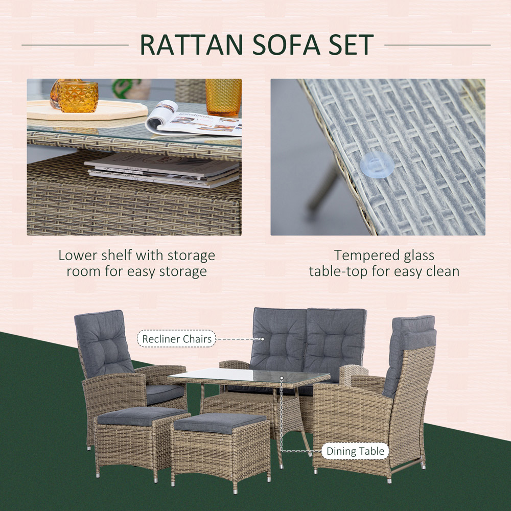 Outsunny 6 Seater Mixed Grey PE Rattan Dining Sofa Set Image 6