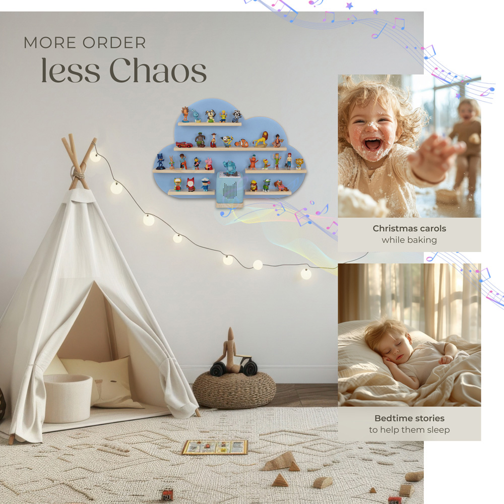 Tectake 7 Shelf Cloud Design Magnetic Strips Wall Shelf with integrated cable Image 7