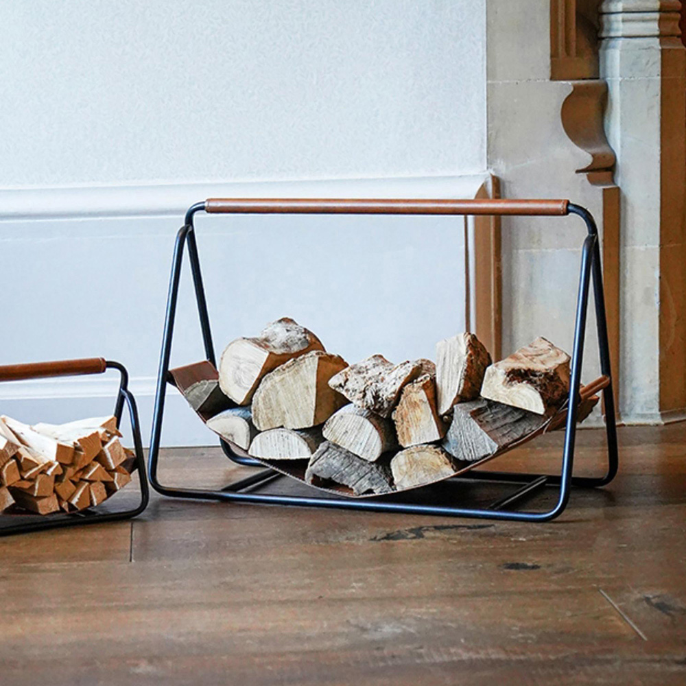 Ivyline Contemporary Black Hanging Leather Log Holder Image 2
