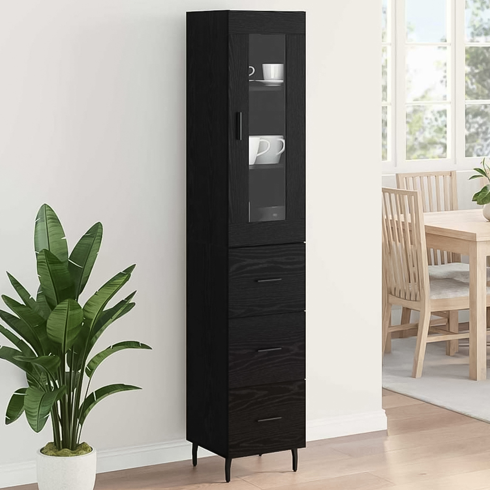 vidaXL Single Glass Door 3 Drawer Black Oak Sideboard Image 1
