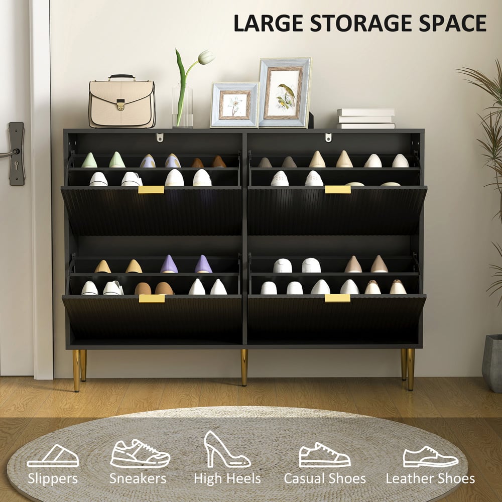 HOMCOM 4 Flip Drawer Black Slim Shoe Storage Cabinet Image 5