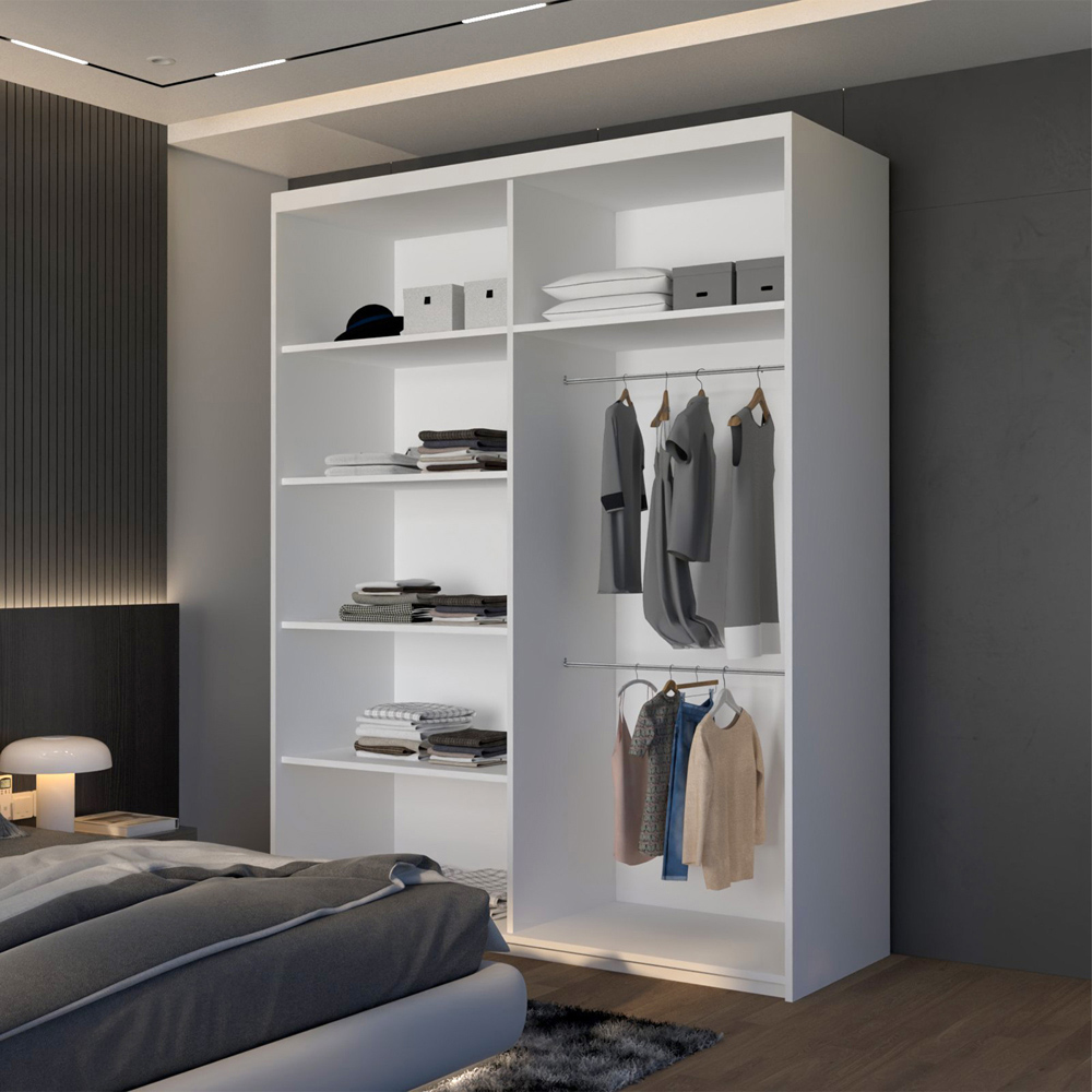 M N Furniture Laiyal 2 Door White Mirrored Sliding Wardrobe with Oak Strip 150cm Image 4