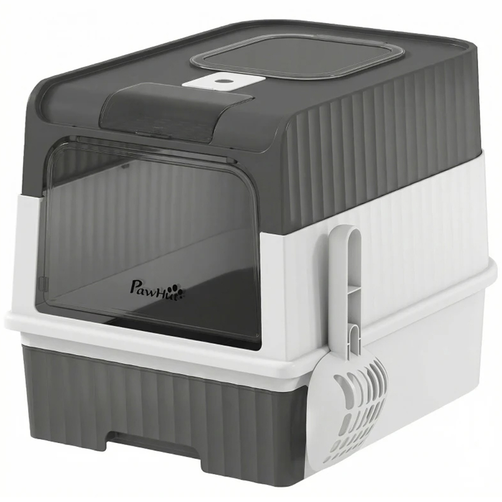 PawHut Grey Enclosed Cat Litter Box with Lid and Pull-Out Drawer Image 1