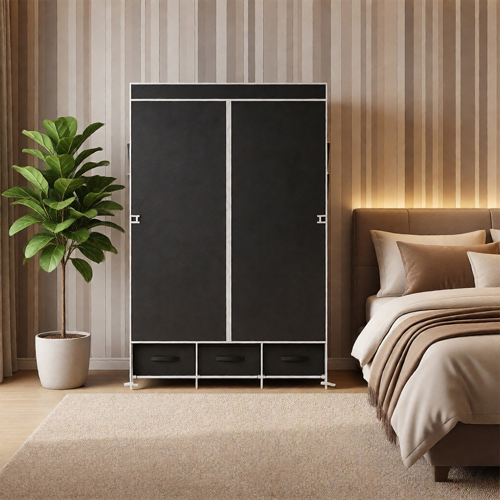 Living and Home 3 Drawer Black Portable Non Woven Fabric Wardrobe Image 3