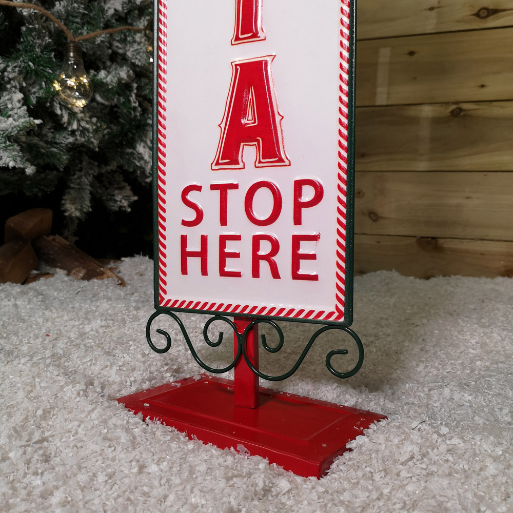 Samuel Alexander Red and White Santa Stop Here Sign Christmas Decoration 86cm Image 4