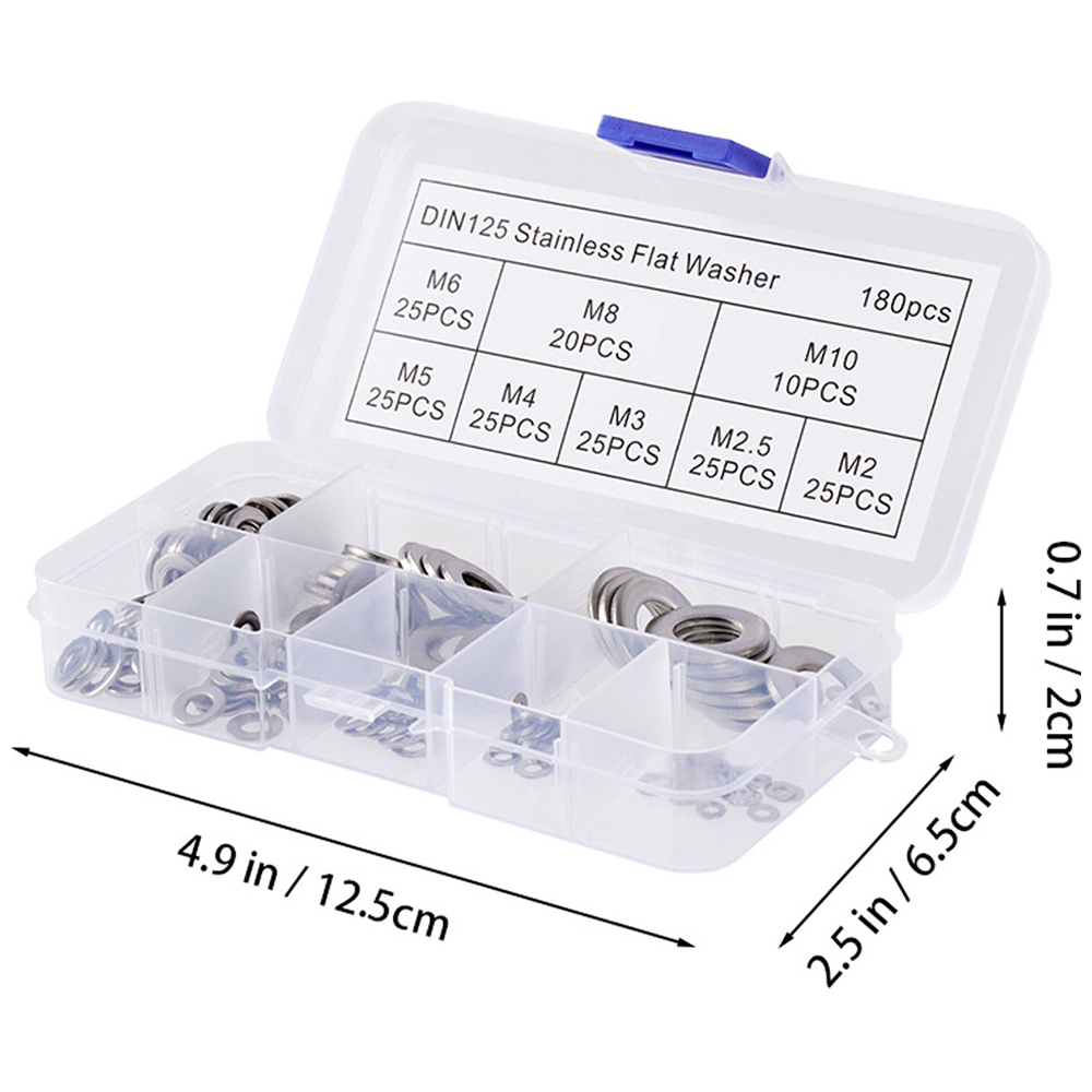 Living and Home Stainless Steel 180 Piece Flat Washer Set with Storage Box Image 8