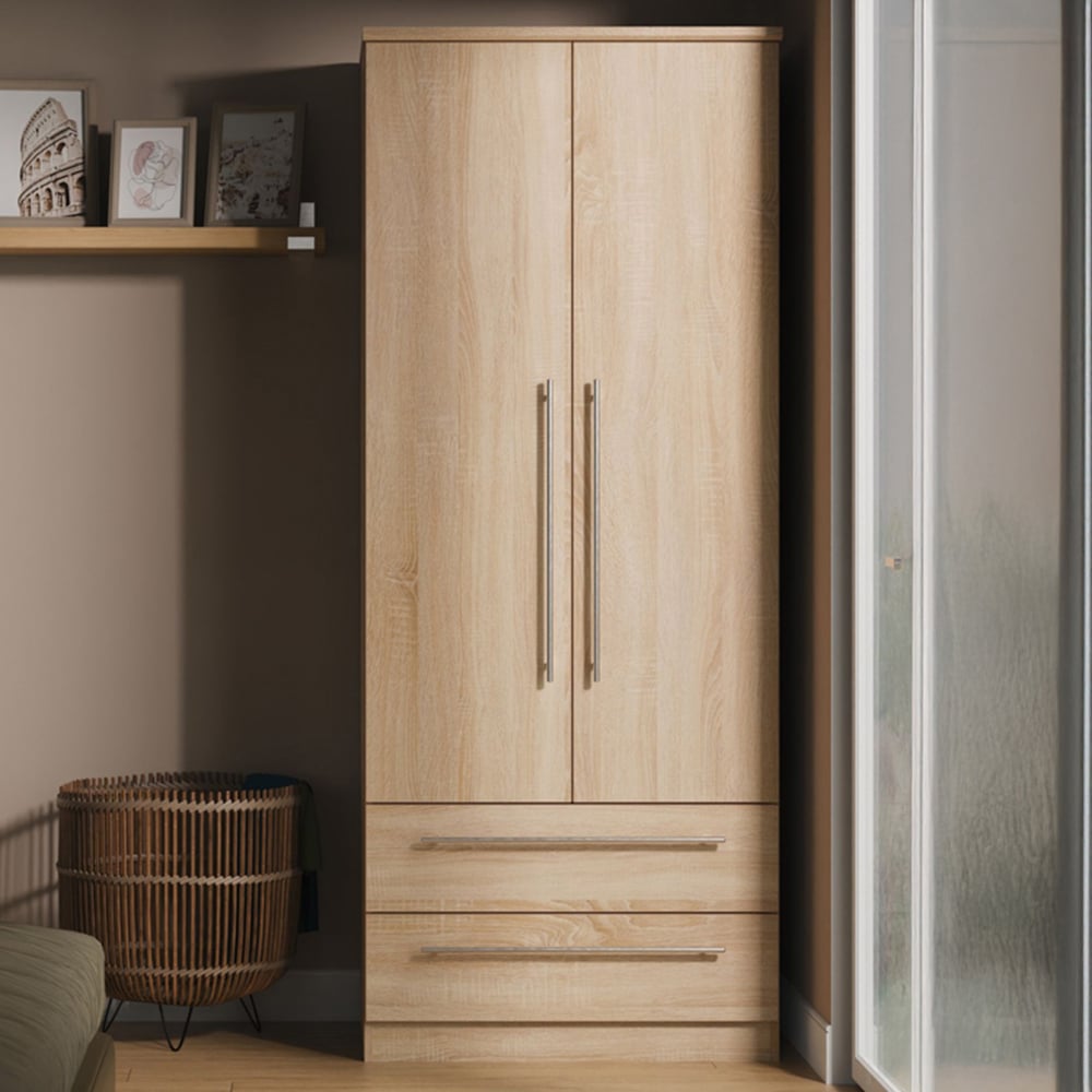 Crowndale Sherwood 2 Door 2 Drawer Bardolino Oak Double Wardrobe Image 1