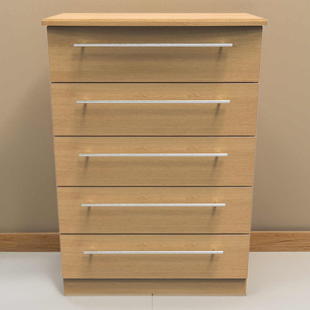 Crowndale Sherwood 5 Drawer Oak Chest of Drawers Image 1