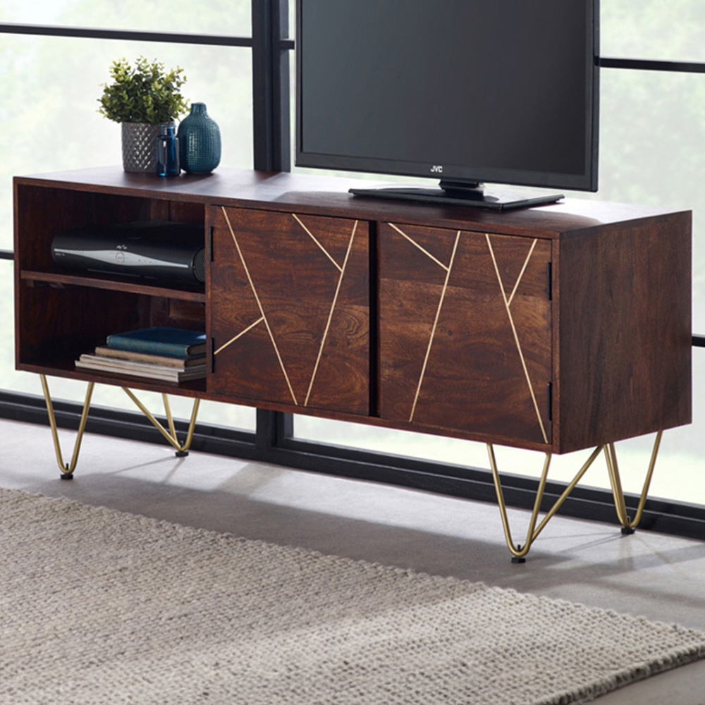 Brooklyn Ozella 2 Door 2 Shelf Dark Gold Plasma TV Unit Image 1
