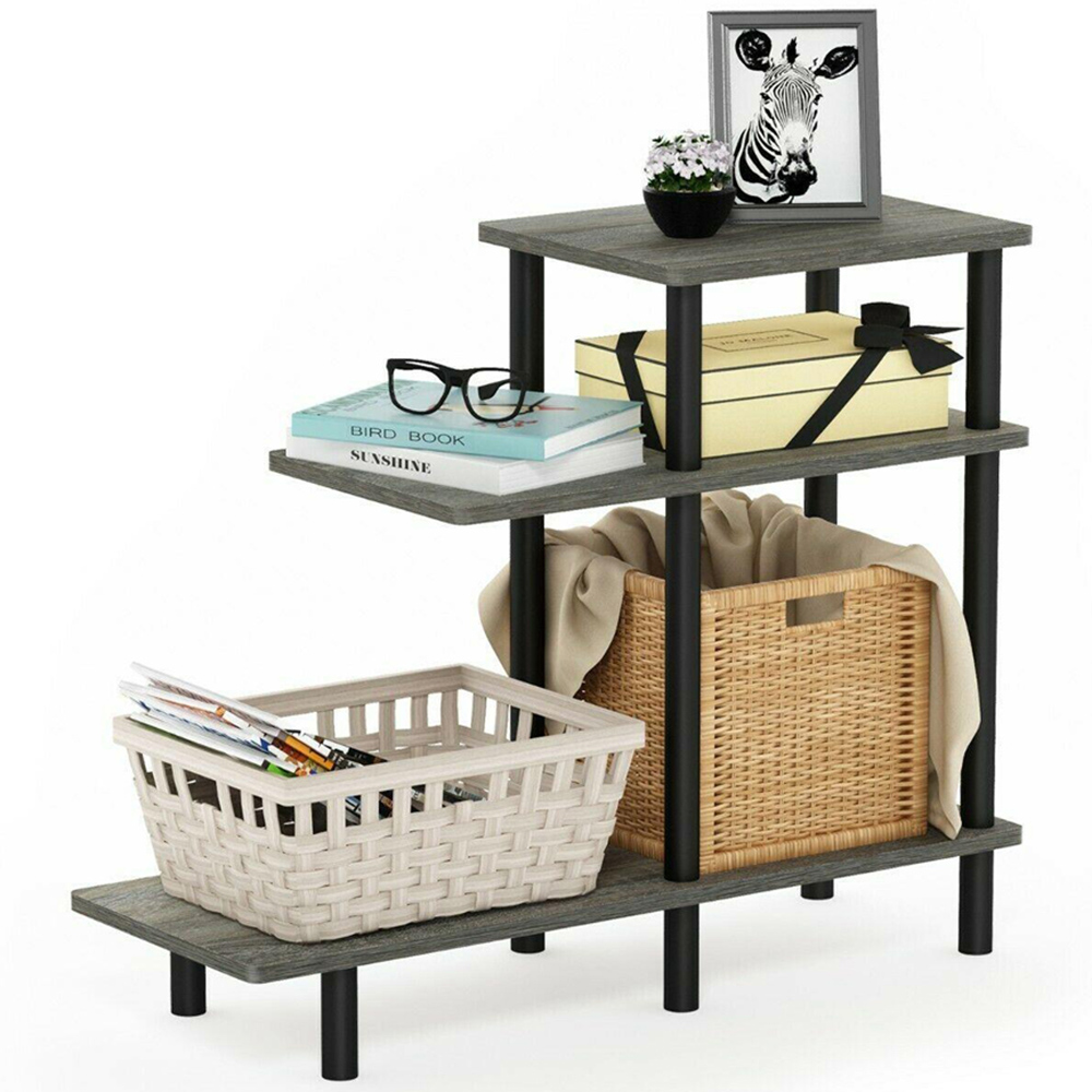 Walplus 2 Shelf French Oak Grey and Black Turn-N-Tube Side Table Image 4