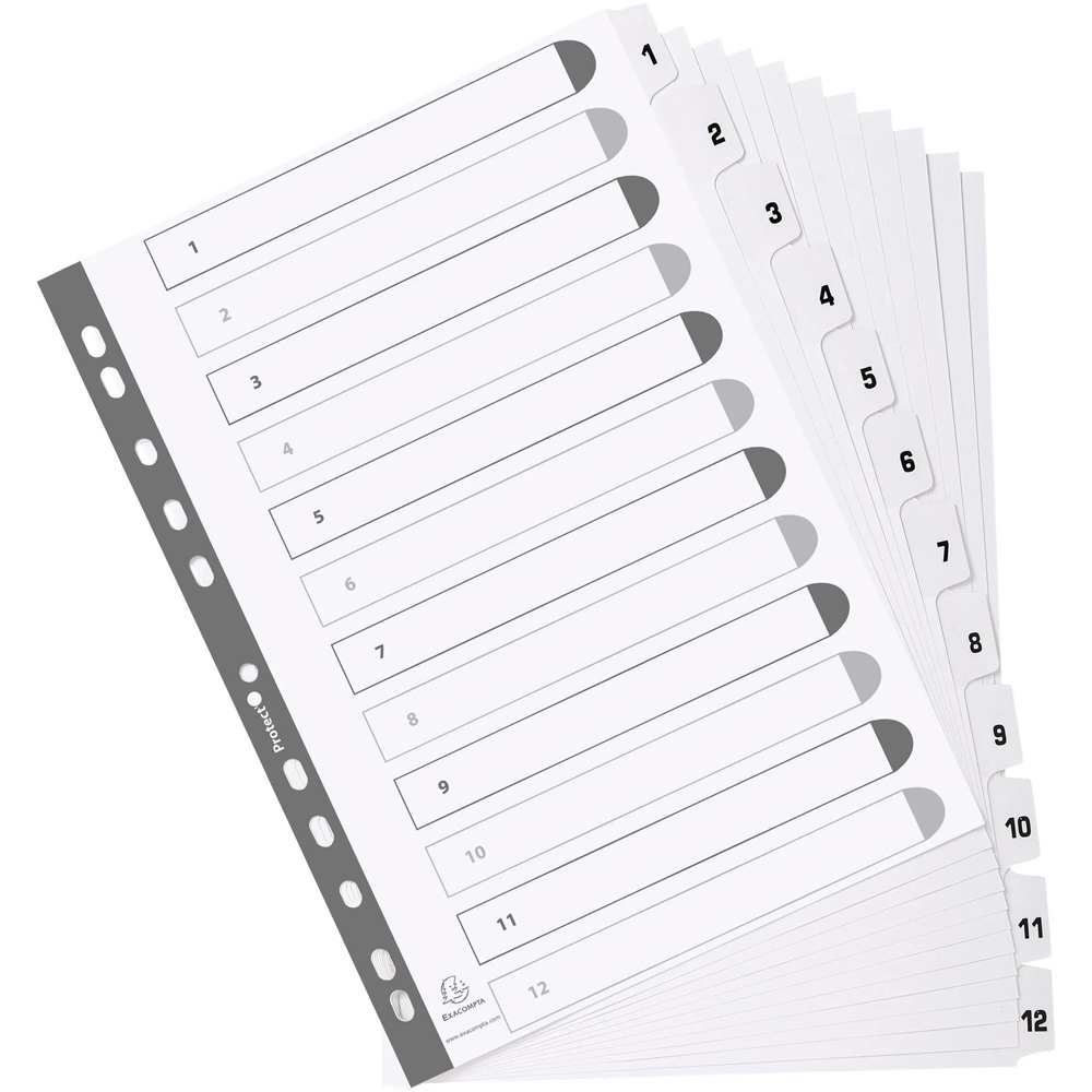 Exacompta A4 White Mylar 1-12 Divider 25 Pack Image 2