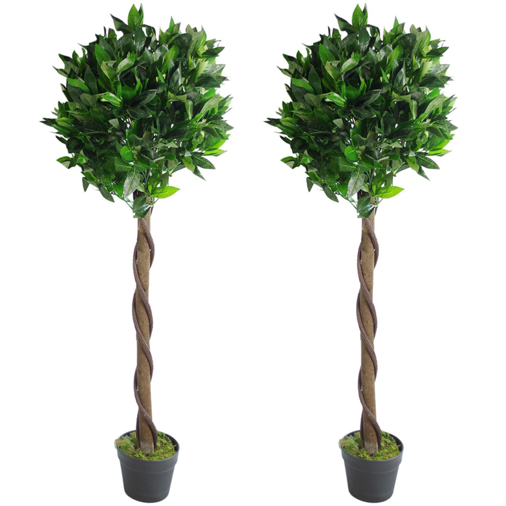 Leaf Twist Natural Topiary Bay Laurel Ball Artificial Tree 120cm 2 Pack Image 1