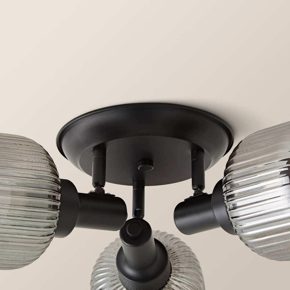 ValueLights Calpe Ribbed Clear Shades 3 Way Matte Black Adjustable Ceiling Spotlight with Bulbs Image 3
