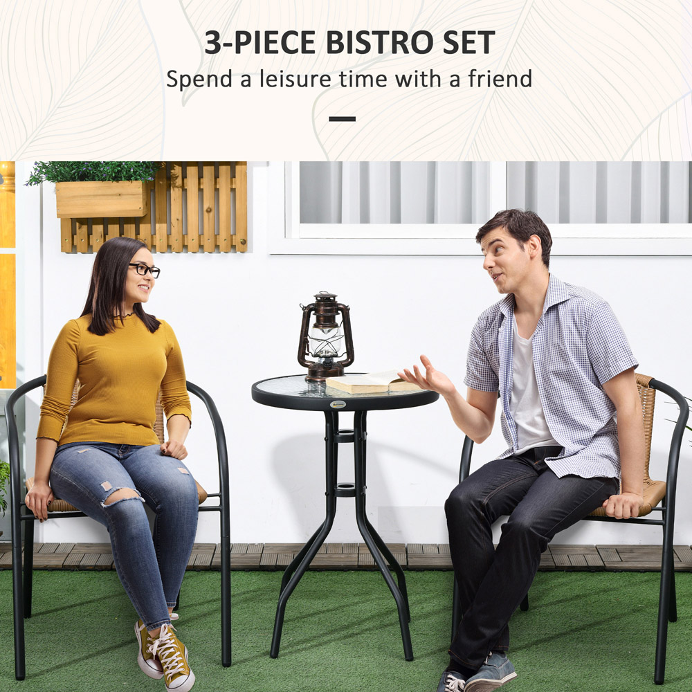 Outsunny 2 Seater Brown Rattan Stackable Garden Bistro Set Image 5