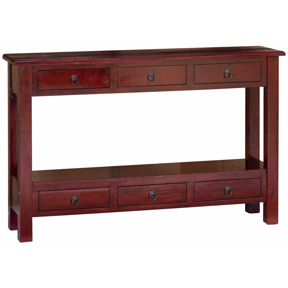 vidaXL 6 Drawer Single Shelf Brown Solid Mahogany Wood Console Table Image 3
