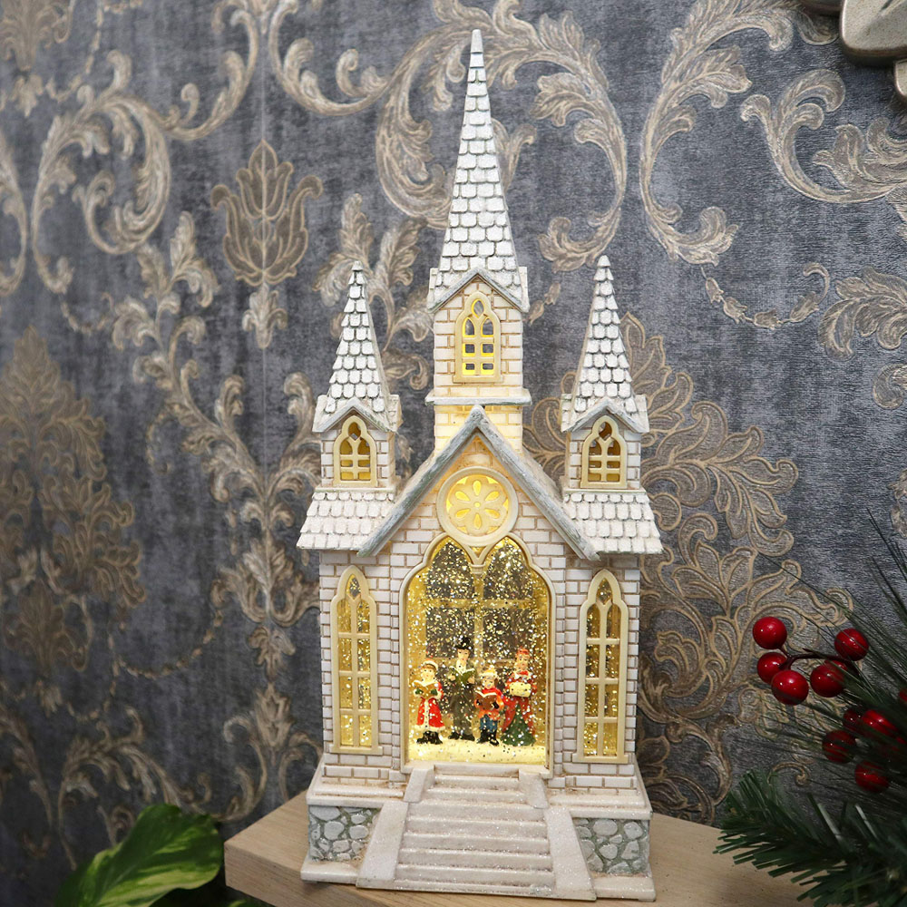 Shatchi LED Traditional Glitter Snow Globe Village Nativity Scene Christmas Decoration Image 2