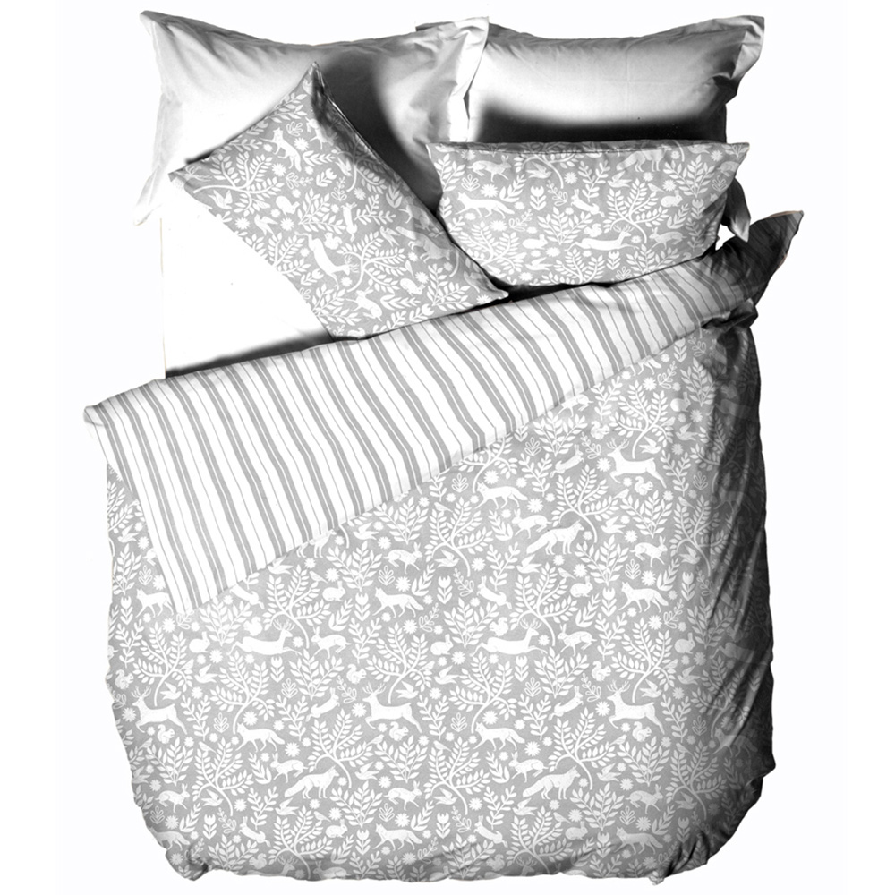 furn. Skandi Super King Size Grey Woodland Brushed Cotton Duvet Cover Set Image 2