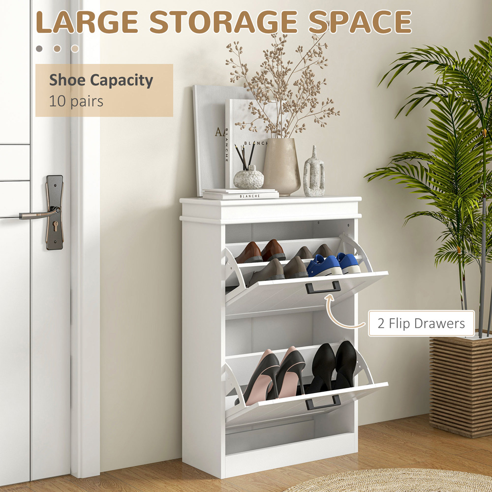 Portland White 2 Flip Drawer Shoe Storage Cabinet Image 5