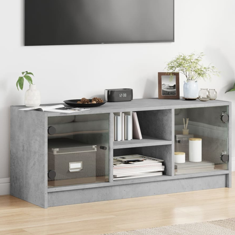 vidaXL 2 Glass Door 2 Shelf Concrete Grey TV Cabinet Image 1