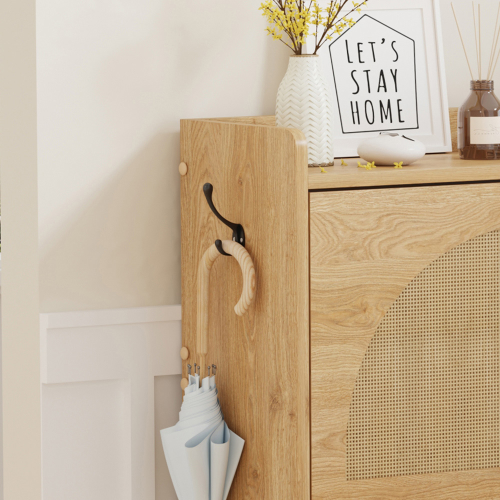 FurnitureHMD 4 Door Natural Rattan Shoe Storage Cabinet Image 3