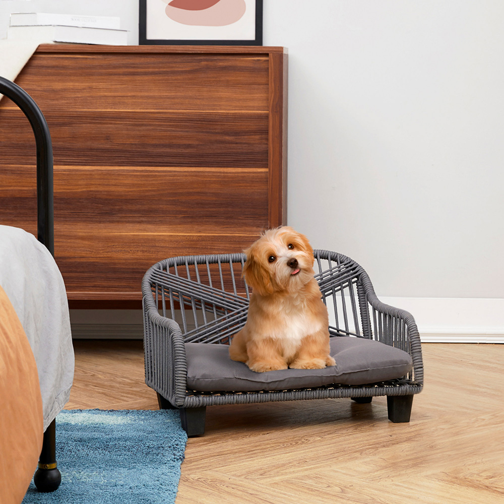 Teamson Pets Rope Woven Water Resistant Pet Bed Settee with Cushion Image 2