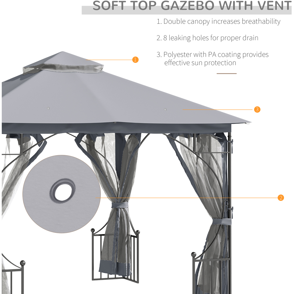 Outsunny 3 x 3m Light Grey Steel Frame Gazebo with Mesh Curtains Image 4