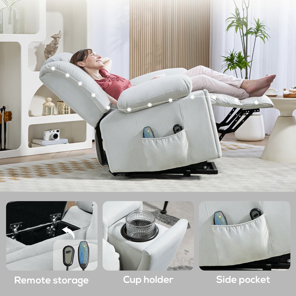 HOMCOM Light Grey Power Lift Recliner Chair with Vibration Massage Image 3