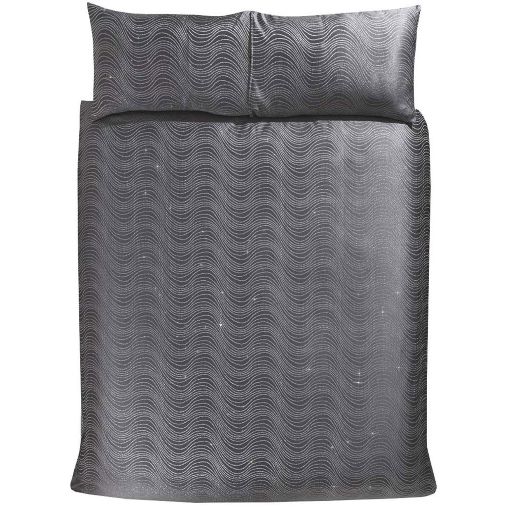 Smart Living Double Charcoal Lurex Jacquard Swirl Duvet Cover Set Image 2