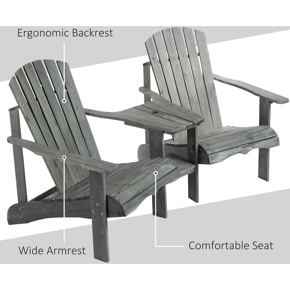 Outsunny Adirondack Grey Wooden Companion Seat Image 4