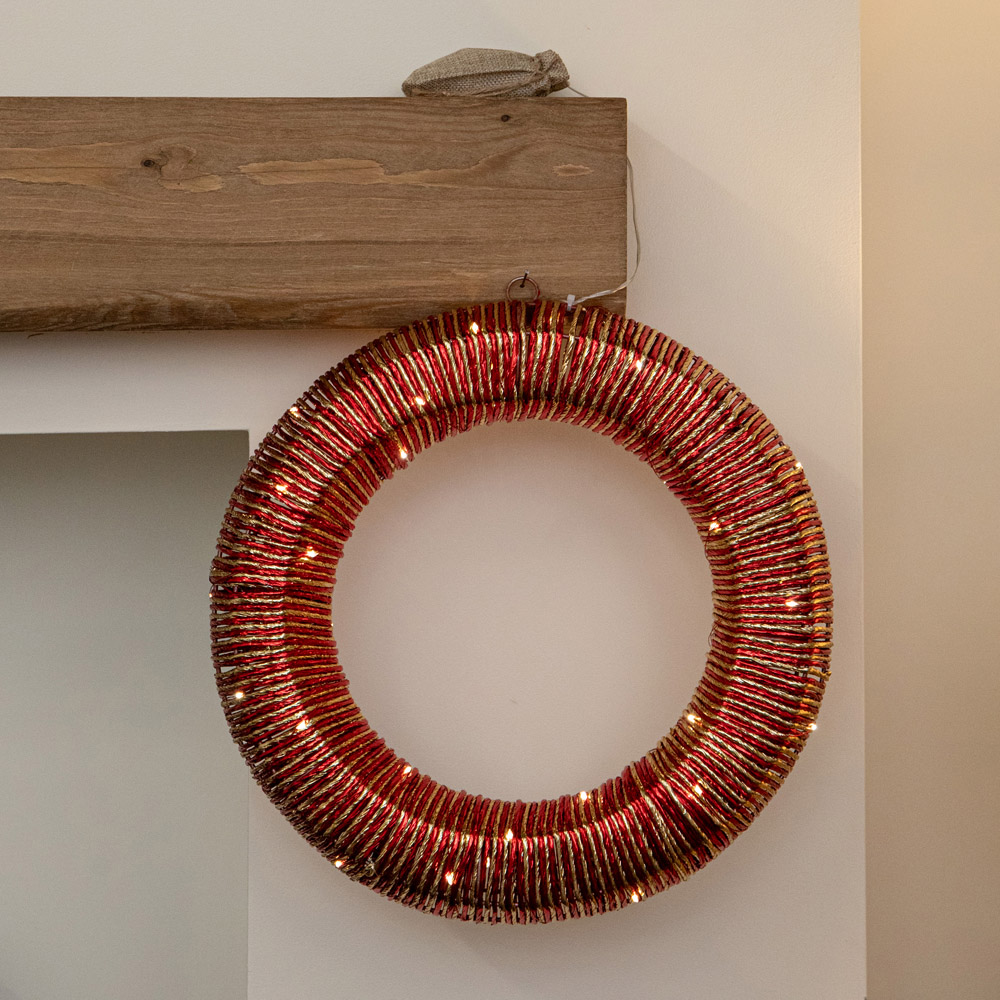 Samuel Alexander Warm White LED Red and Gold Braid Christmas Wreath 40cm Image 3