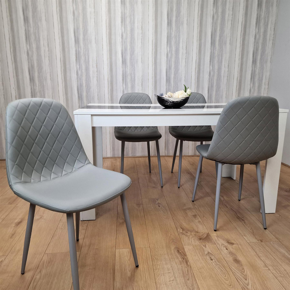 Kosy Koala 4 Seater Faux Leather Gem Pattern Dining Set White Black and Grey Image 5