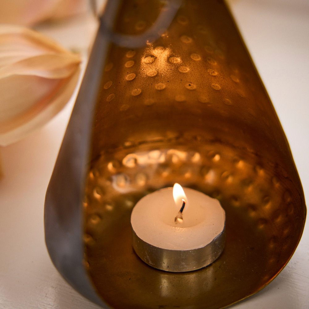 Dibor 2 Piece Brass Teardrop-Shape Elegance Tealight Candle Holder Set Image 5